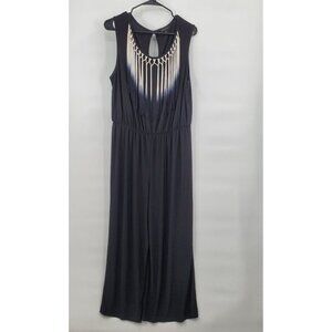 Sami & Jo Plus Size Sleeveless Wide Leg Jumpsuit Ombre Fringe 1X Womens Black